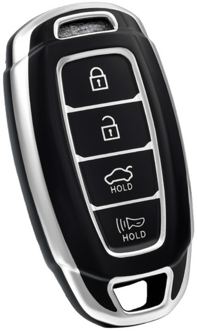 OFFCURVE TPU 현대 자동차 엣지라인 4버튼 그렌저IG 싼타페TM 코나 풀커버 스마트키 적용 키케이스 키홀터 단품 다양한 컬러, 블랙 실버