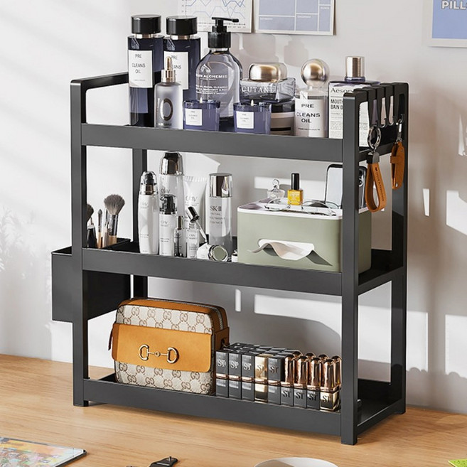 하스몰 멀티수납 다용도 테이블 정리 선반, 3단, 블랙