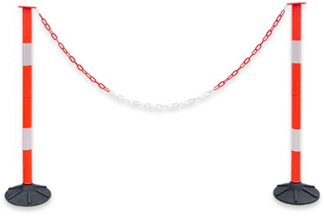 이동식 조립형 PP 차단봉2개+체인1개 세트 차단벨트 바리케이트 통제선 진입금지, 오렌지, 1세트
