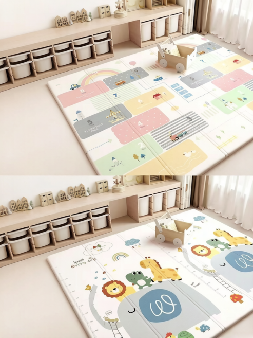 PIANUOO 嬰兒遊戲地墊 可愛動物數字彩虹圖案 XPE爬行墊 2cm厚, A彩虹跳棋 B萌寵量身高