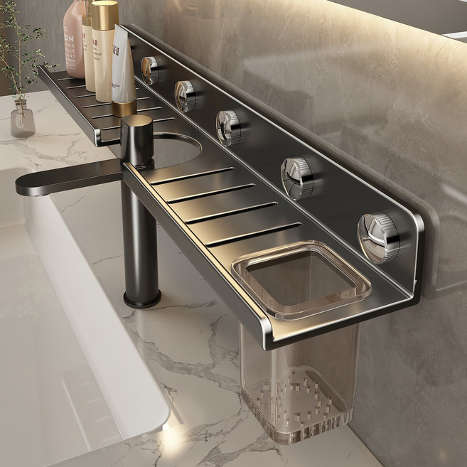 Shipshape 욕실 수전 선반 60cm 세면대 선반 강력 흡착식 욕실선반, 블랙, 1개