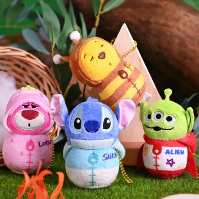 디즈니 침낭버전 작은인형 가방고리 3인치 열쇠장식 스티치 곰돌이푸 랏소 알린