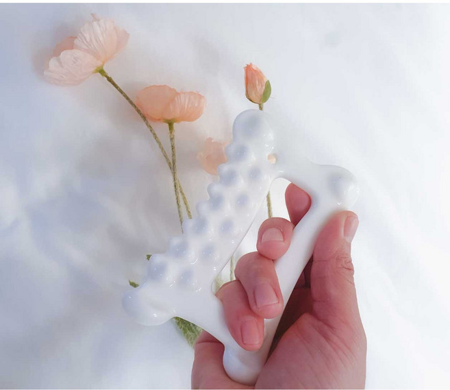 괄사 마사지기 도자기 세라믹 림프순환 얼굴 다리 뱃살뭉침 속괄사 디톡스마사지, 화이트, 1개