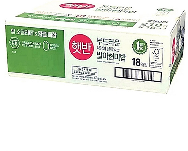 CJ 햇반 부드러운 발아 현미밥 210g 18개 탕비실, 1팩