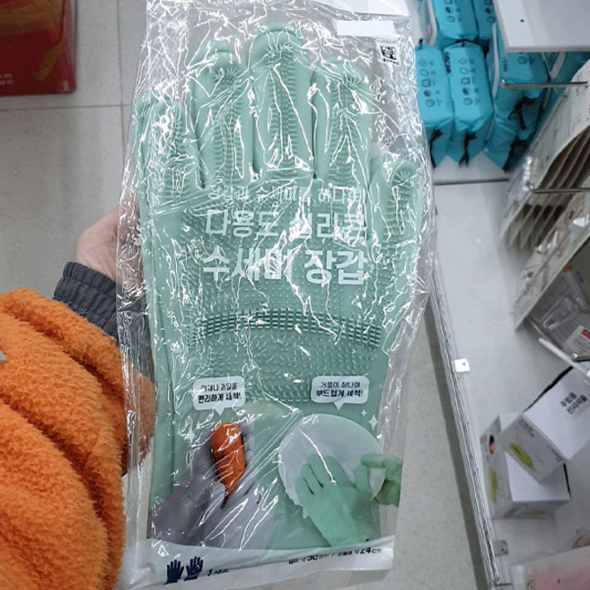 다용도 실리콘 수세미장갑, 1개, 그린, 소(S)