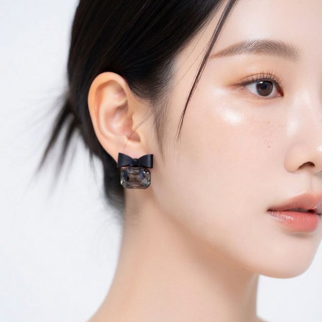 루시루루 블랙 리본 스퀘어 큐빅 925실버포스트 귀걸이