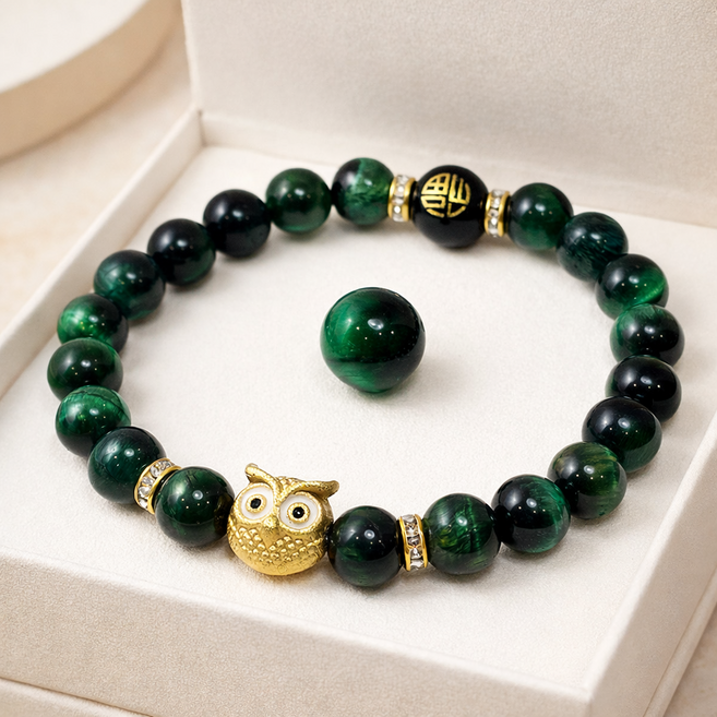 스노우베라 천연 호안석 부엉이 팔찌 액막이 재물운 원석 행운 팔찌