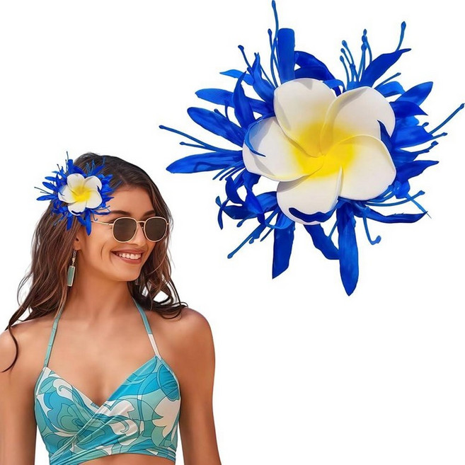 Flower Hair Clips Hawaii Hair Accessories for Women White Plumeria Hair Clip Summer Beach Claw Cli, Blue