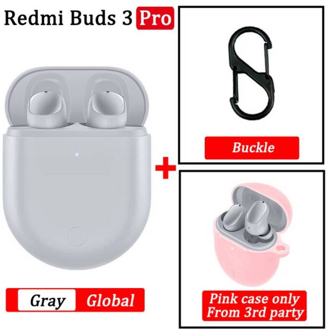 골전도 블루투스 무선 이어폰 샤오미-레드미 버즈 3 프로 에어닷 TWS 레드미 ANC IPX4 K40 노트 10 프로용, GREY GL n pink case