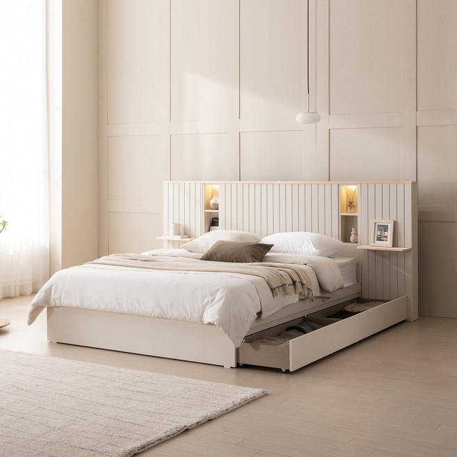 베드리움 브리드 LED 호텔형 원목 수납침대 SS Q, 퀸(Q), NEW 코지슬립 유로탑 매트리스, 아이보리