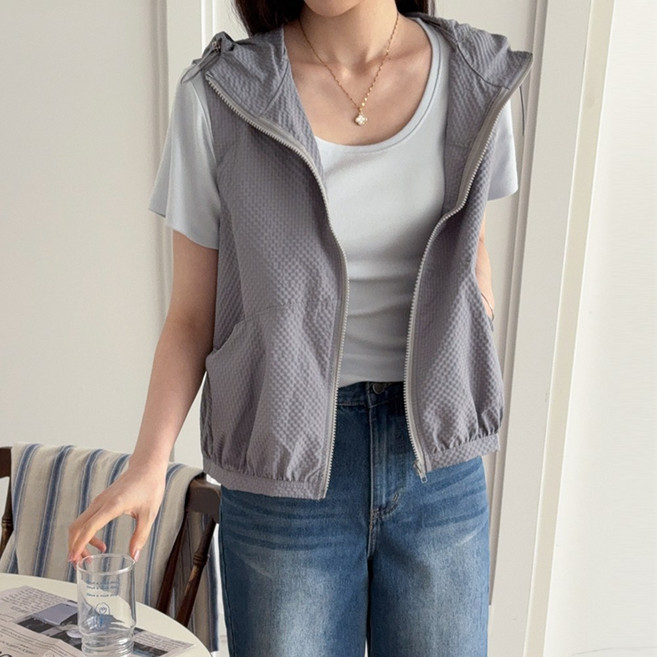 데일리앤 브랜 여성 아노락 후드 바람막이 조끼 루즈핏 베스트 봄 여름 윈드자켓 바스락 집업