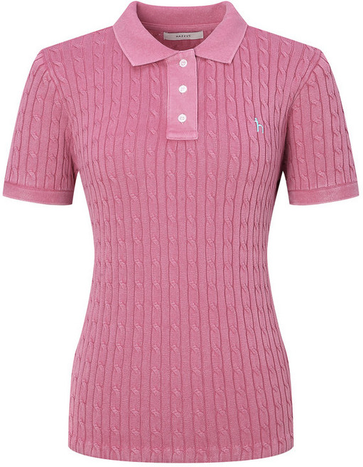 100%정품 헤지스 여성 반팔니트 케이블니트 여름패션 슬림핏코디 산책룩 HW5B401P2