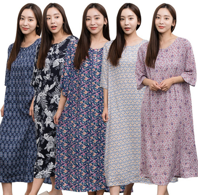 이라인 인견잠옷 모아나 소매 5부 소매원피스잠옷 여름용잠옷 여성잠옷 레이온잠옷