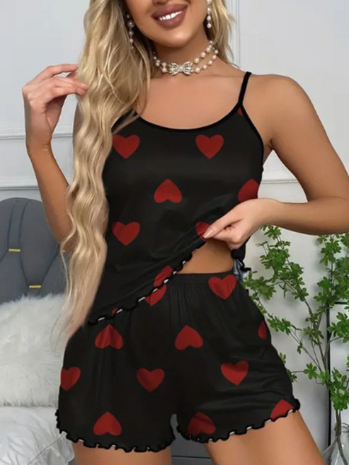 여성 잠옷 여름 투피스 세트 캐주얼 레오파드 프린트 캐미솔 탑과 반바지 Homewear Suit Loungewear