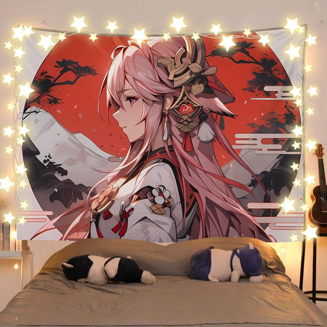 원신 굿즈 행잉 태피스트리 소 라이덴쇼군 호두 카미사토아야카 카에데하라카즈하 종려 야에미코 일러스트 패브릭포스터 벽 꾸미기 창문가리개 공간분이 문발 라이브방송 배경천 37종, 원신 패브릭 포스터-25