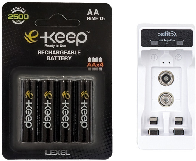 렉셀 e-keep 고용량 AA충전지 4알+비핏 2구 충전기세트, 1개, 1개입