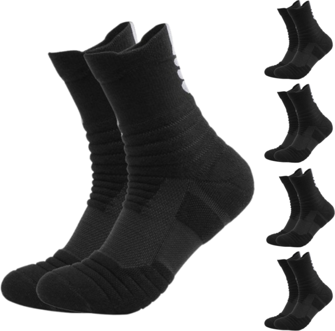 크로스몰 스포츠양말 이중쿠션 도톰 중목 운동용 5켤레 세트, 블랙, 1세트