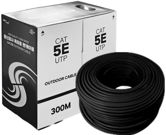 옥외 UTP 난연 Cat.5E 300M 케이블 24AWG 단선 검정 C5OD300, 검정 cat.5e 옥외용 utp, 1개