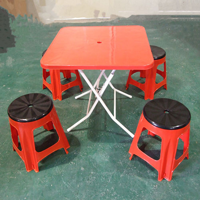 포장마차 테이블 뱅뱅이의자 세트, 레드사각테이블, 1개
