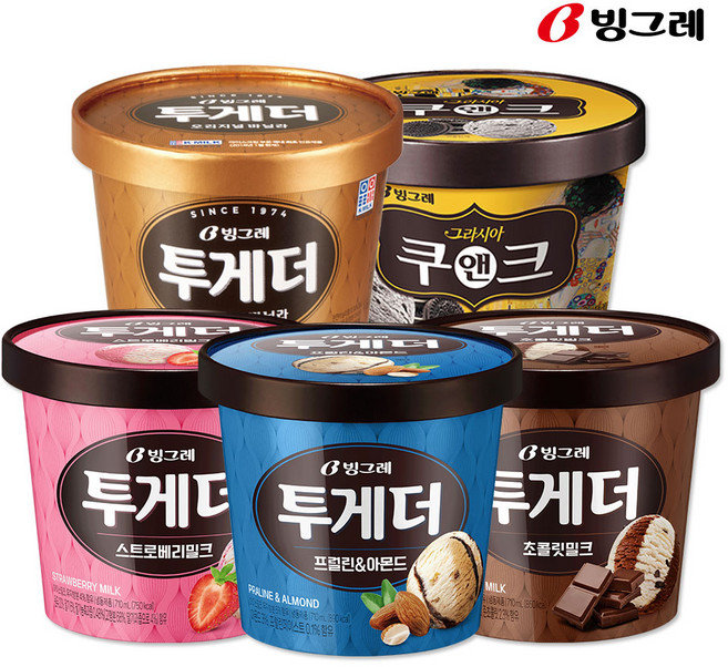 투게더 5종 혼합세트 (바닐라1 딸기1 아몬드1 초코1 쿠앤크1), 1개 - 아이스크림 파인트