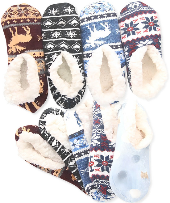 남 여공용 따뜻한 방한 털 덧신 3켤레 세트 구성