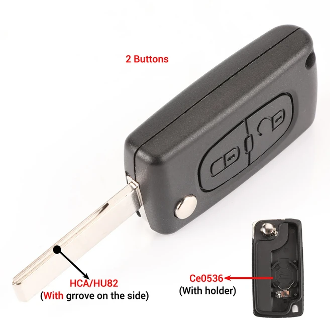 Jingyuqin 2/3 버튼 플립 접이식 원격 자동차 키 쉘 푸조 107 206 시트로엥 C2 CE0523/0536, 01 2B VA2  CE0536