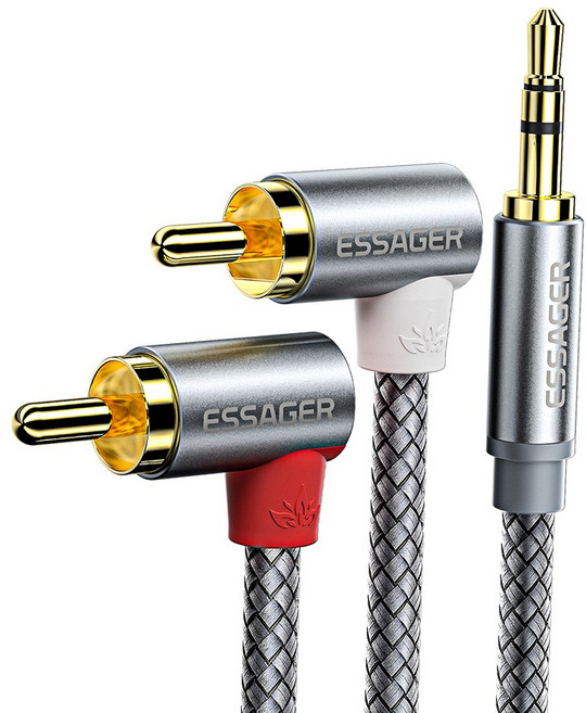 Essager 3.5mm AUX to 2RCA 스테레오 오디오 케이블, 2M, 1개