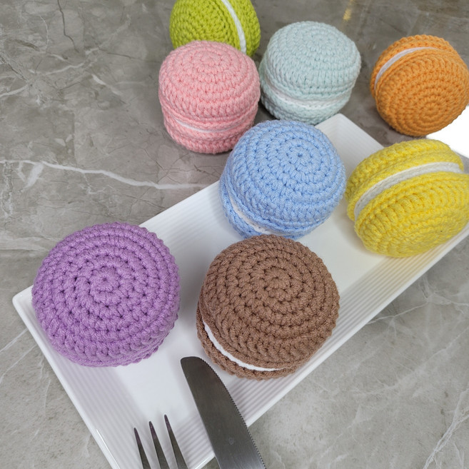 마카롱 뜨개장난감 강아지장난감 삑삑이 딸랑이, 레몬, 1개