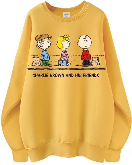 문컬렉션 스누피 정품 남녀공용 오버핏 캐릭터 라운드 맨투맨 빅사이즈 데일리 티 루즈핏 커플 티셔츠 남자 여성 롱티 단체티 찰리친구들