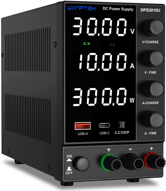 WANPTEK 실험실 DIY를 위한 인코더 조정 기능이 있는 조정 가능한 전압 조정기 30V 10A DC 전원 공급 장치 고정밀 4자리 LED 디스플레이, 1세트