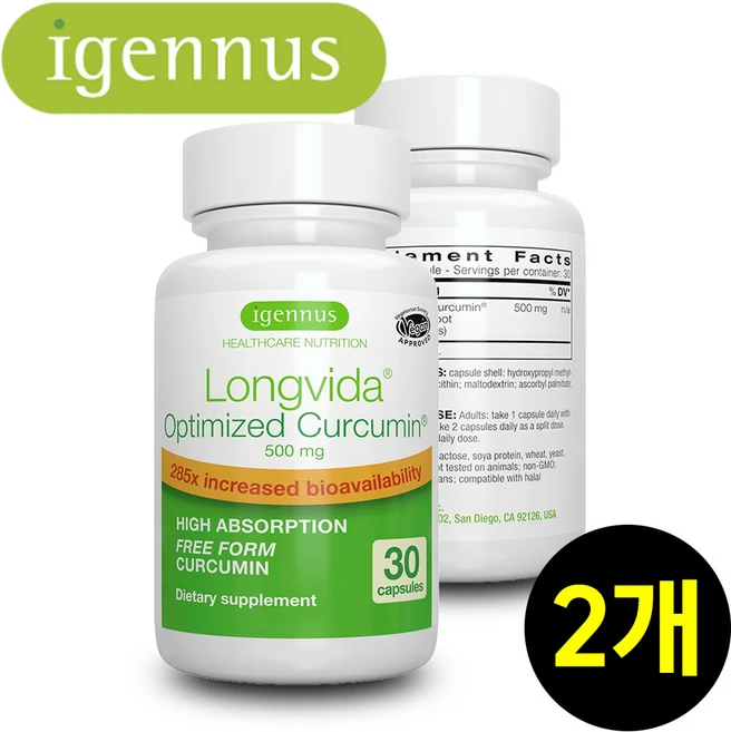 Igennus 롱비다 옵티마이즈 커큐민 고흡수율 고용량 500mg, 2개, 30정 - 쿠팡
