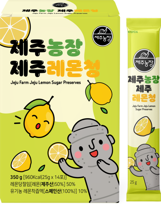 제주농장 제주 레몬청 스틱 제주산 레몬 50% 유기농 NFC 레몬착즙 10%, 1박스, 14개입, 350g