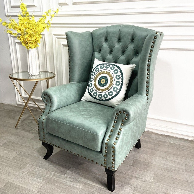 1인 소파 엔틱 패브릭 의자 미국 싱글 암체어 빈티지 클래식 윙체어 하이백 가구 홈데코, 10. 녹색기술천