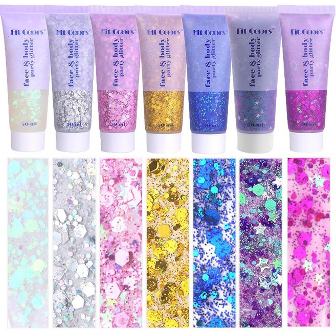 Face Body Glitter Gel: 350ml Chunky Sequins Hair Gel for Singer Concerts Disco Festival Rave Acces, Face Body Glitter Gel: 350ml C