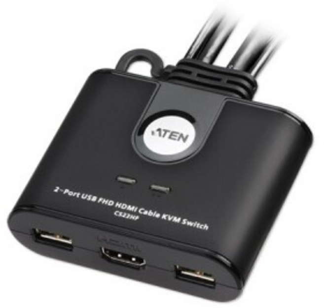 ATEN 2포트 HDMI 케이블 일체형 KVM 스위치 CS22HF, 1개
