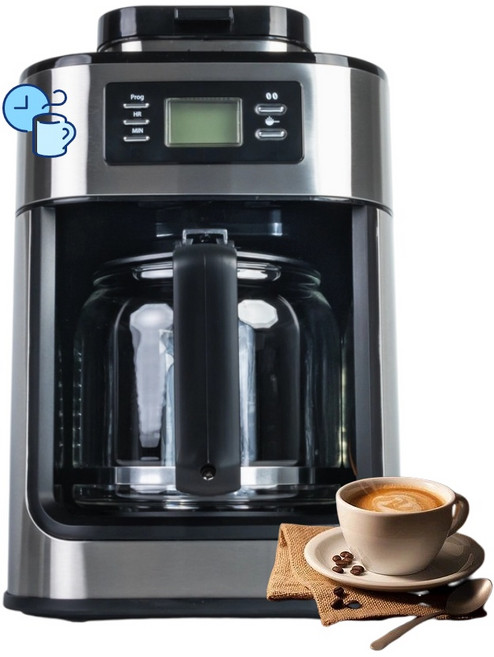 홈카페 필수템 반자동 커피머신 원터치 추출+보온 | 1000W | 1.2L 대용량 | LED 디스플레이 | 92도 항온 추출 | 3단계 농도 | 2시간 자동 보온 | 감성 디자인, 블랙, BG315T