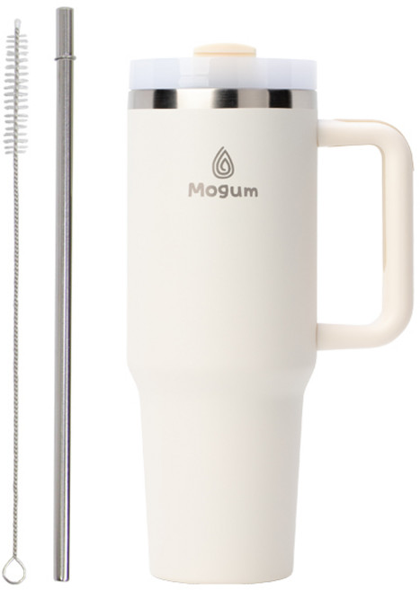 모굼 보온 보냉 대용량 손잡이 스텐 텀블러, 1개, 1200ml, 크림화이트