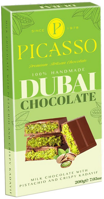 피카소 두바이 초콜릿 피스타치오 카다이프 수제 초콜렛 바삭한 Dubai Chocolate, 1개, 200g