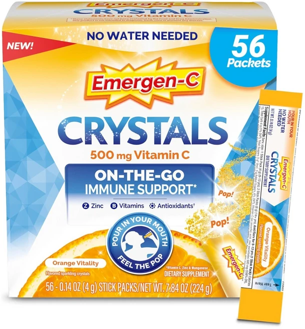 이머전씨 Emergen-C 크리스탈 비타민C 500mg 오렌지 바이탈리티 56포 - 쿠팡