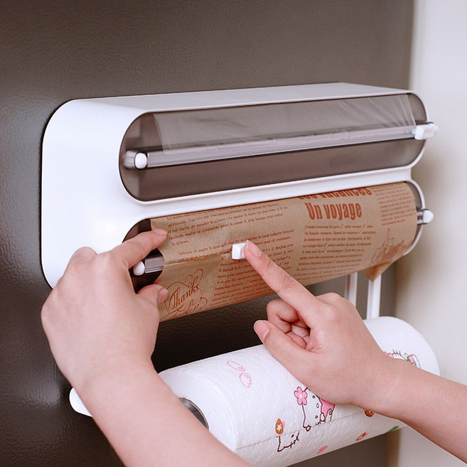 홈바내쓰 접착식 주방 랩 커터기 호일 커팅기, 2단, 1개, 다크그레이