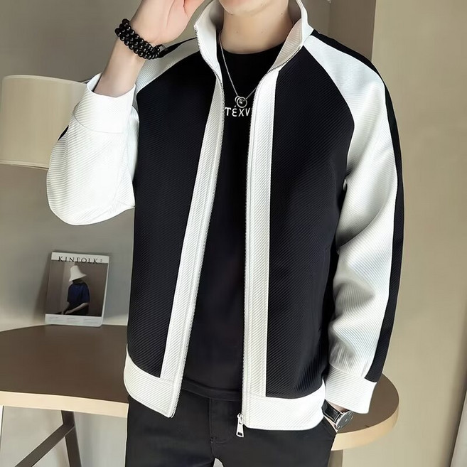 남성 캐주얼 루즈핏 트러커 자켓 집업 컬러블록 투포켓 칼라넥 제킷 가을 심플한 아우터 2컬러