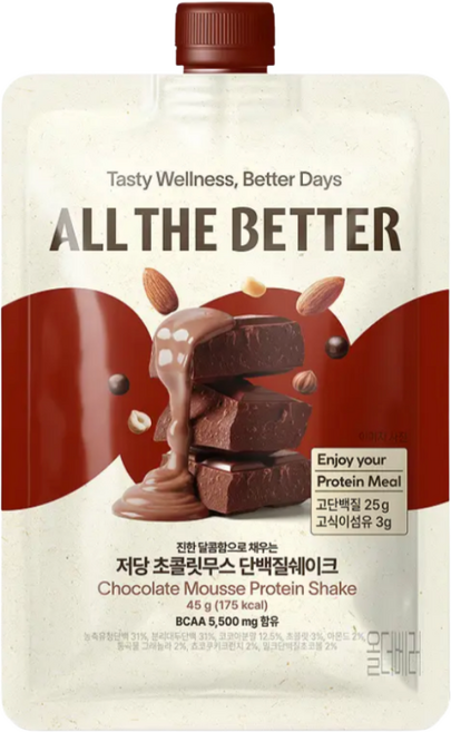 올더배러 단백질쉐이크 저당 초콜릿무스, 10개, 45g