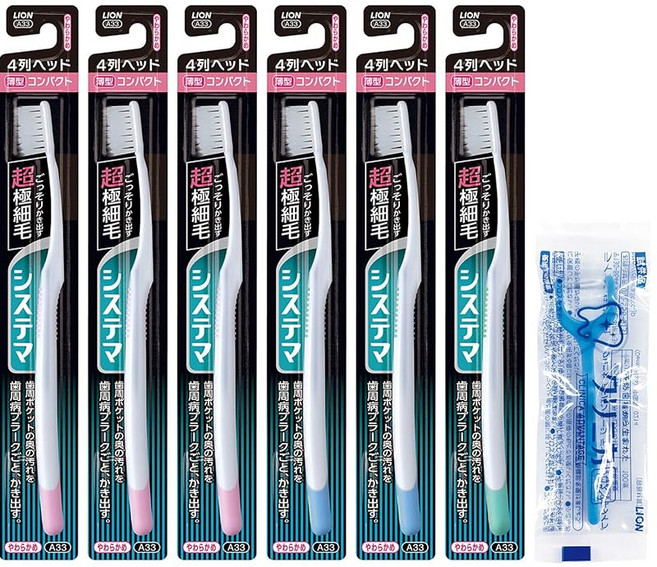 Amazon.co.jp 시스테마 칫솔 부드러운 편 컴팩트 4열 6개 세트+ 치실 포함 슬림형 헤드 초극세모 칫솔 치주질환
