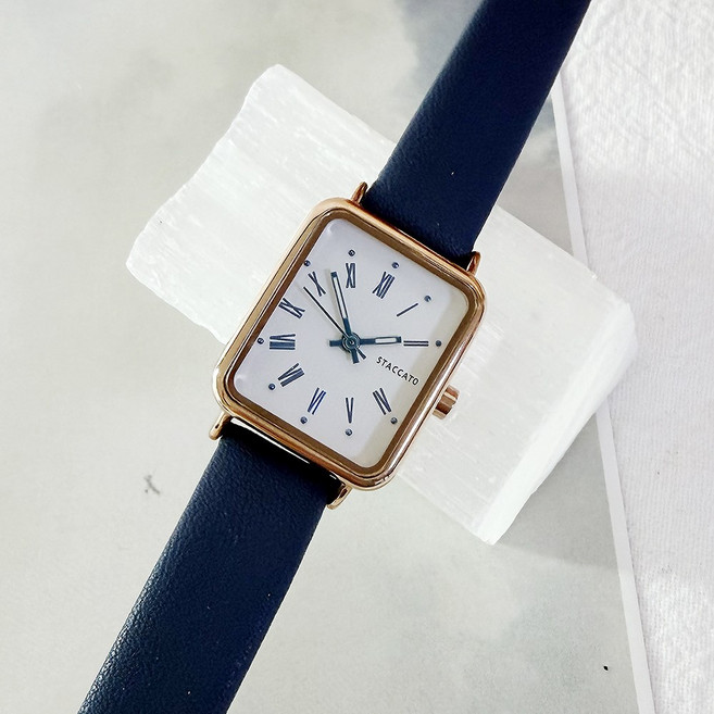 (행사) 여성용 네이비 여자 가죽시계 로즈골드 프레임 심플 숫자