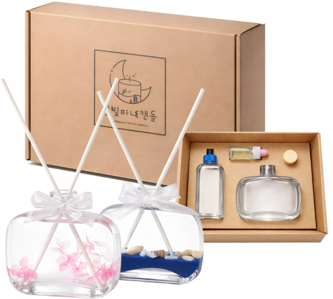 DIY상품 바다 꽃 플라워 디퓨저 DIY 만들기 키트 실내용, [특가]1+1세트, [모래/블루]+[수국/핑크], 클린코튼, 1개