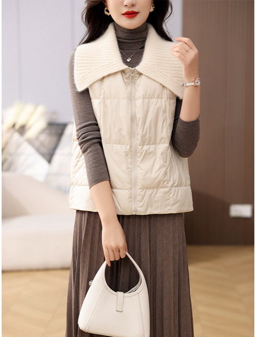 여성 겨울 니트 카라 경량 패딩 짚업 누빔 조끼