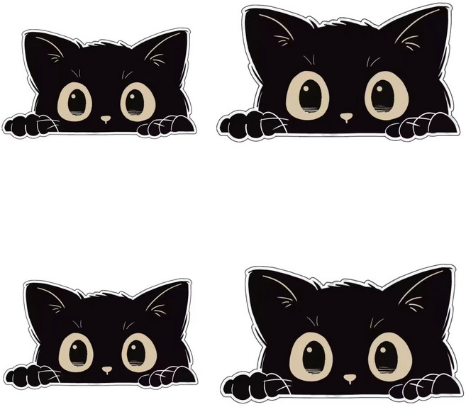 픽클리차량용 스크래치 커버 고양이 스티커 자동차 흠집커버고양이스티커, 4개, 블랙