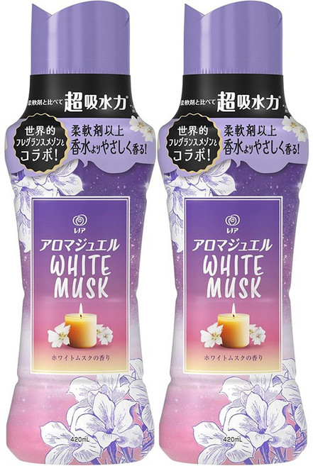 일본 lenor 레노아 아로마 쥬얼 화이트 머스크 비즈타입 섬유유연제 향기캡슐 420mL, 2개