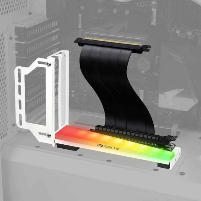 그래픽카드 지지대 거치대 받침대 EZDIYFAB 수직 그래픽 카드 홀더 브래킷ARGB 5V 3핀 LED 포함 GPU 마운트 비디오 VGA 지원 키트PCIE 3.0 라이저 케이블, 화이트, 1개