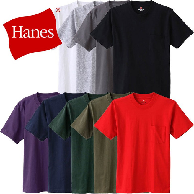 헤인즈 비피 반소매 포켓 티셔츠 H5190 크루넥 BEEFY-T Hanes t T 셔츠 헤비 웨이트 두꺼운 남성 여성 유니섹스